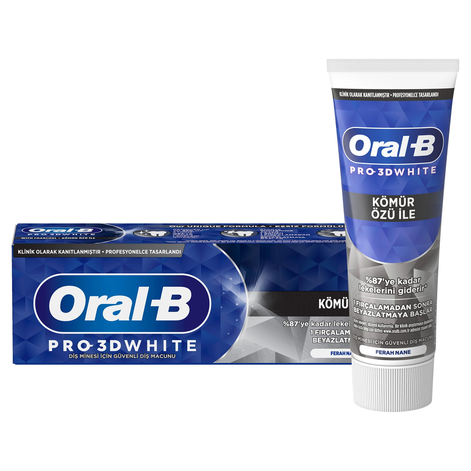 خمیر دندان سفید کننده ذغالی اورال بی مدل PRO 3D WHITE WİTH CHARCOAL حجم ۷۵ میل